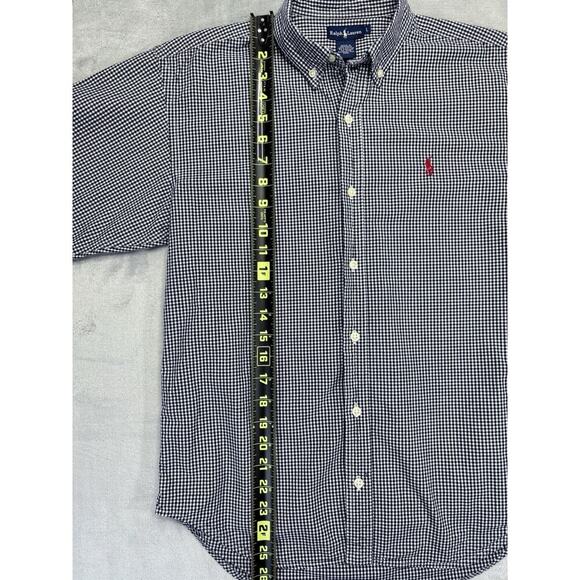 RALPH LAUREN Boys Navy L Gingham Short Sleeve Button Down Shirt Red Pony - Picture 3 of 7